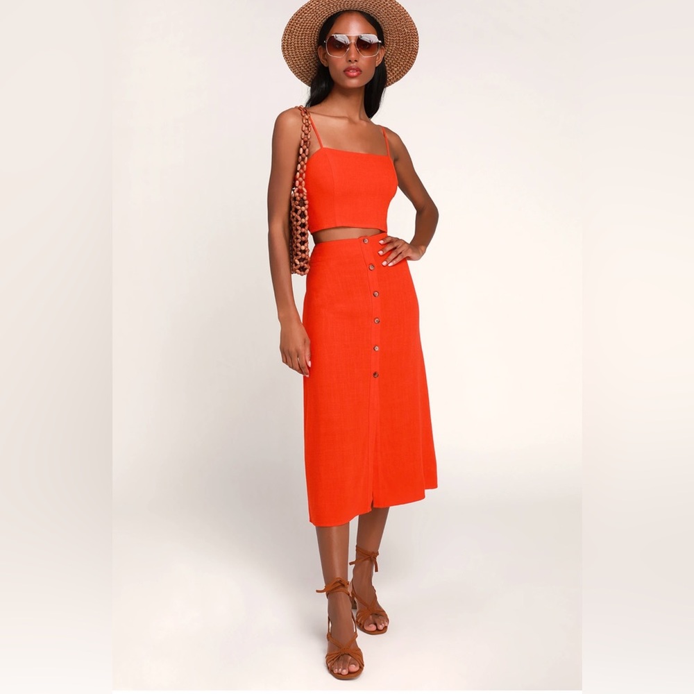 Lulus Rosalda red button front midi skirt set